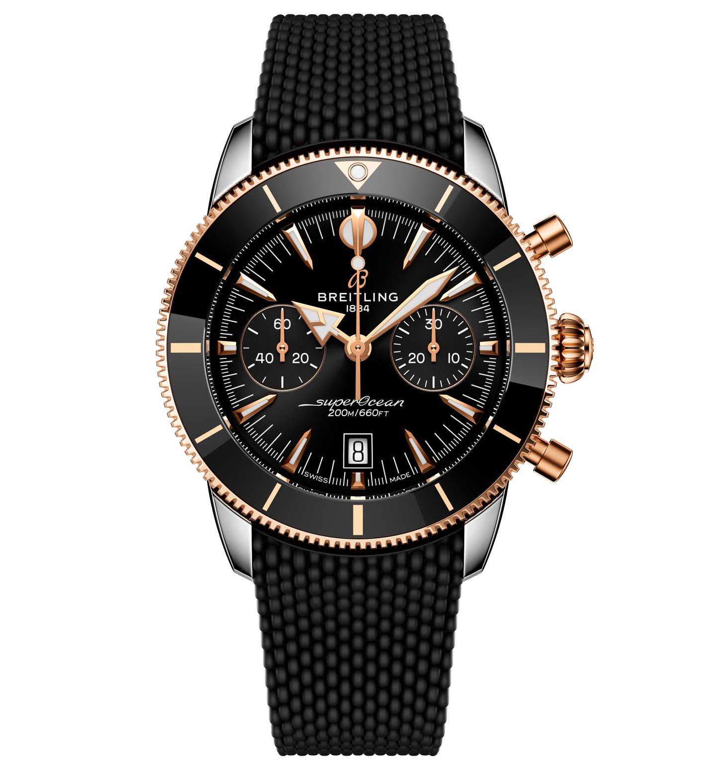 Breitling Superocean Heritage B01 Chronograph 42 Watch with Black Mesh Rubber Strap