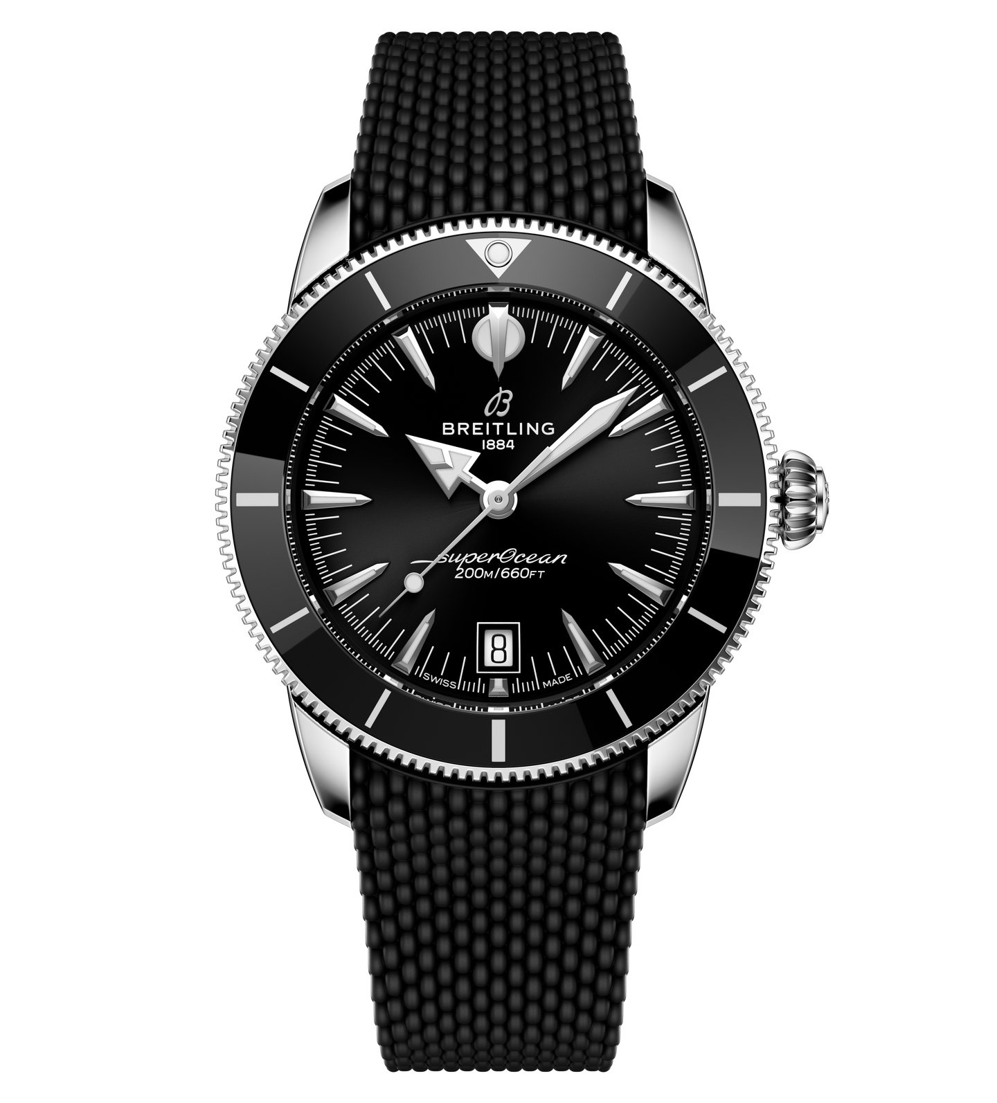 Breitling Superocean Heritage B31 Automatic 42 Watch with Black Mesh Rubber Strap