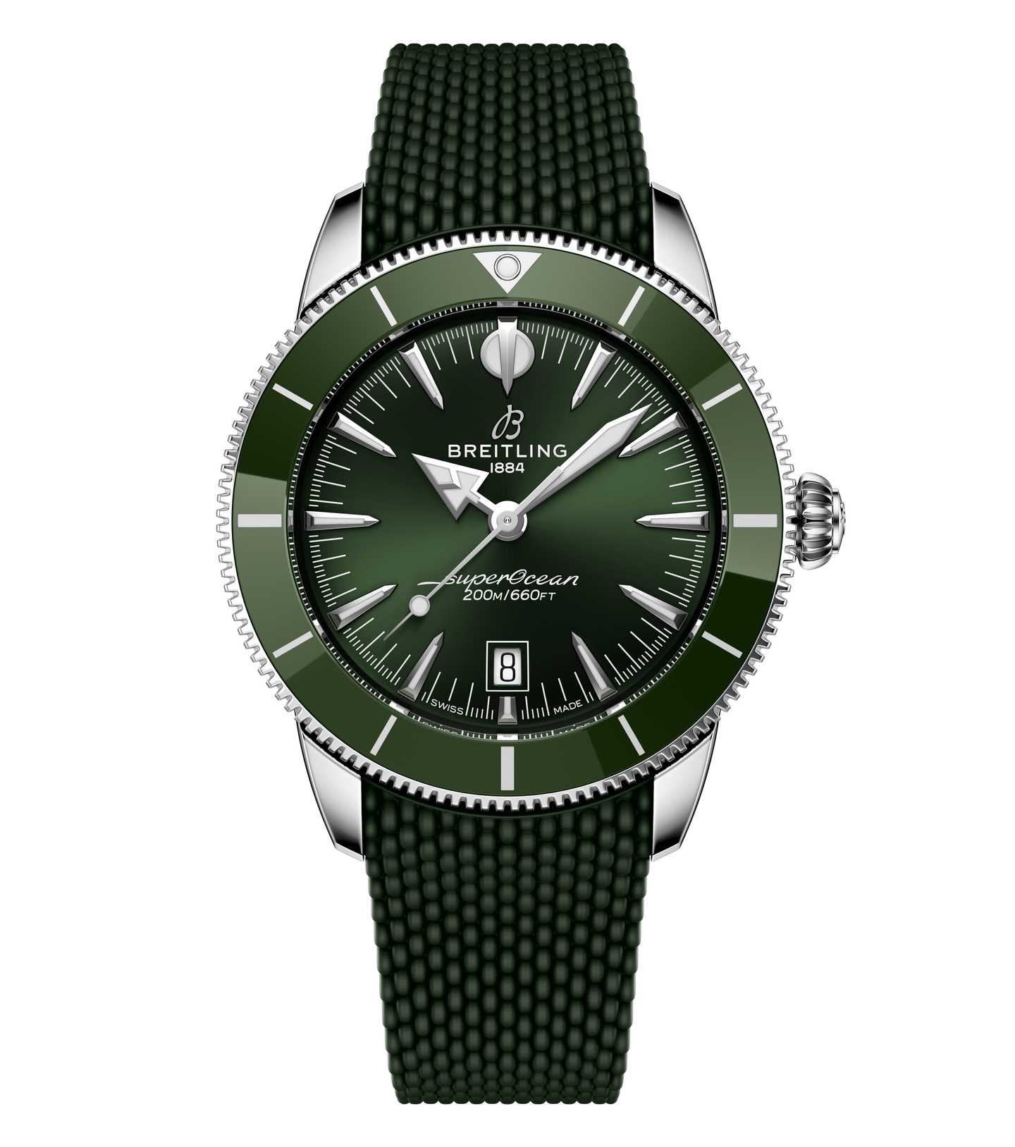 Breitling Superocean Heritage B31 Automatic 44 Watch with Green Mesh Rubber Strap