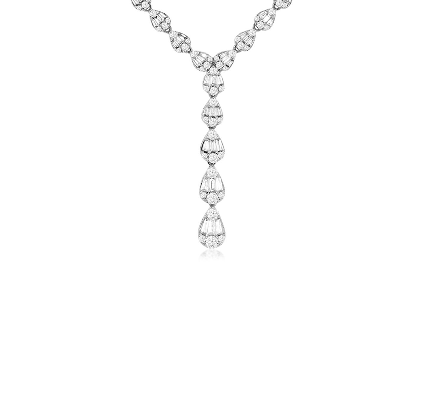 Sabel Collection 14K White Gold Round and Baguette Diamond Drop Necklace