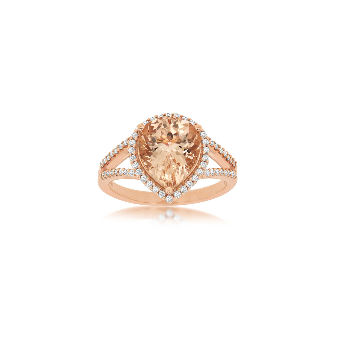 Sabel Collection 14K Rose Gold Pear Morganite and Diamond Halo Shank Ring