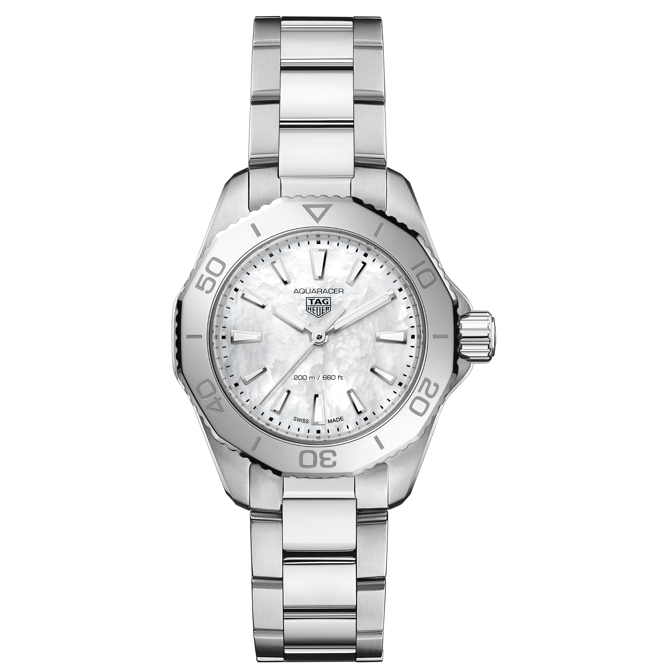 Tag Heuer Silver Stainless Steel Link Watch with White Mother-of-Pearl Dial Tag Heuer LINK Date Stainless Steel Mother of Pearl 32mm  main image 2