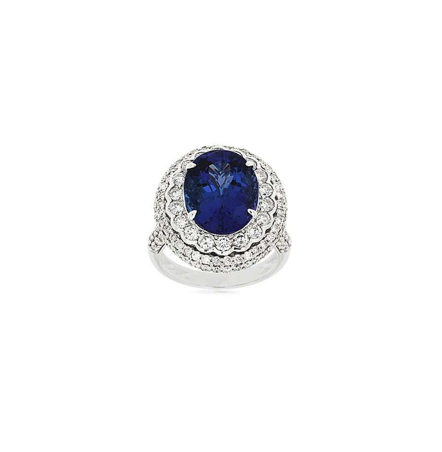 Sabel Collection White Gold Oval Tanzanite and Diamond Double Halo Ring