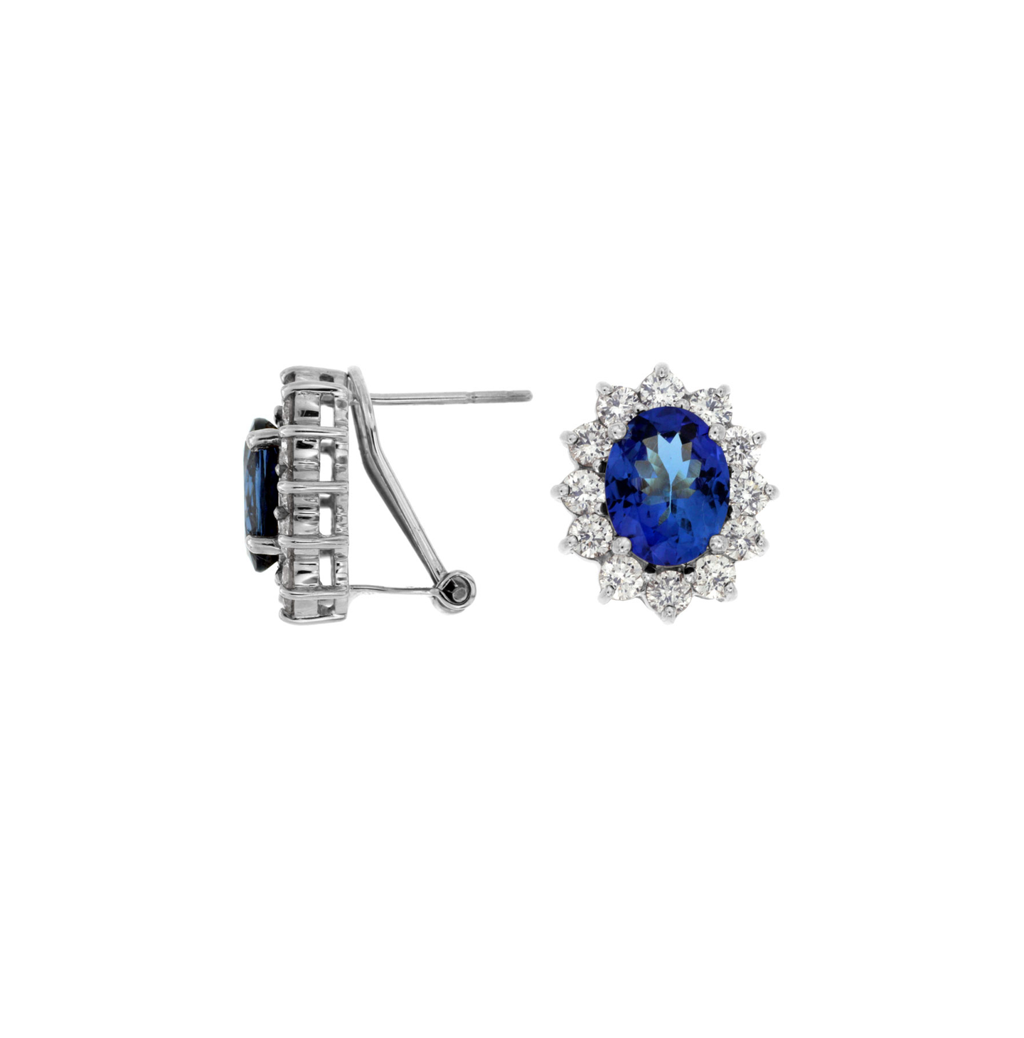 White Gold Tanzanite and Diamond Halo Stud Earrings