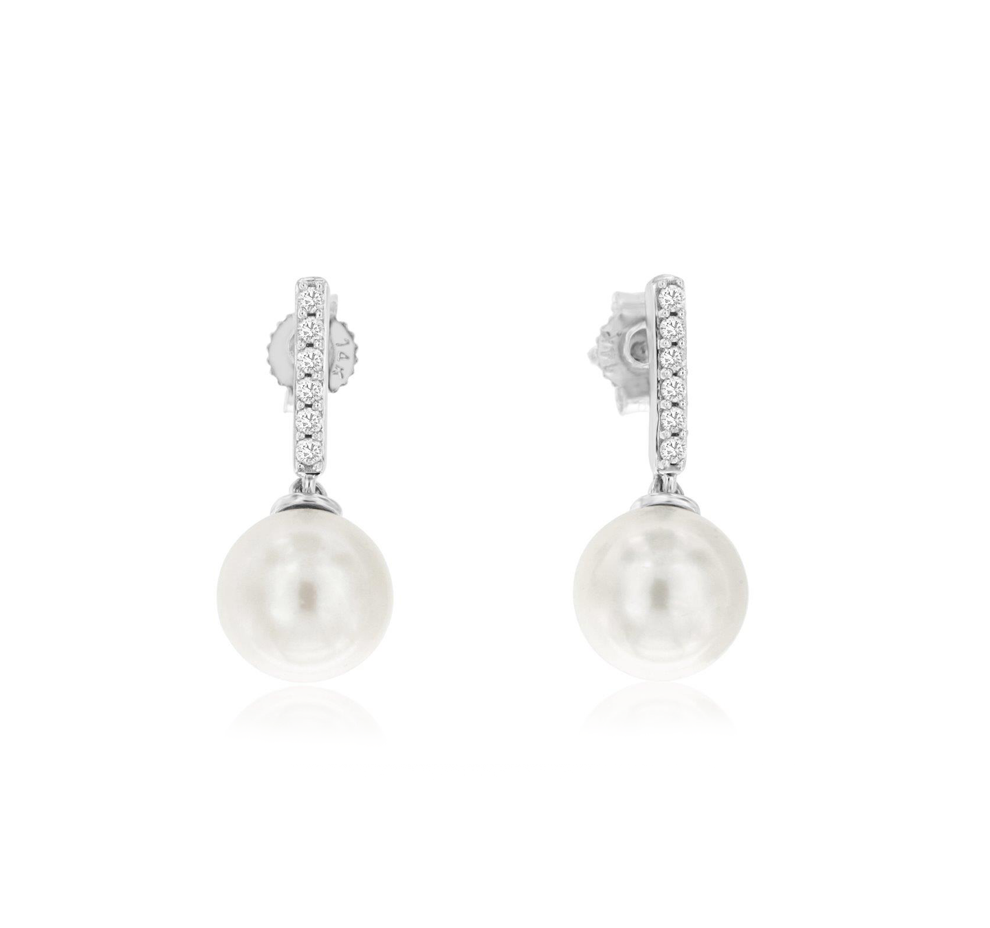 Sabel Collection White Gold Pearl Drop Earrings with Diamonds