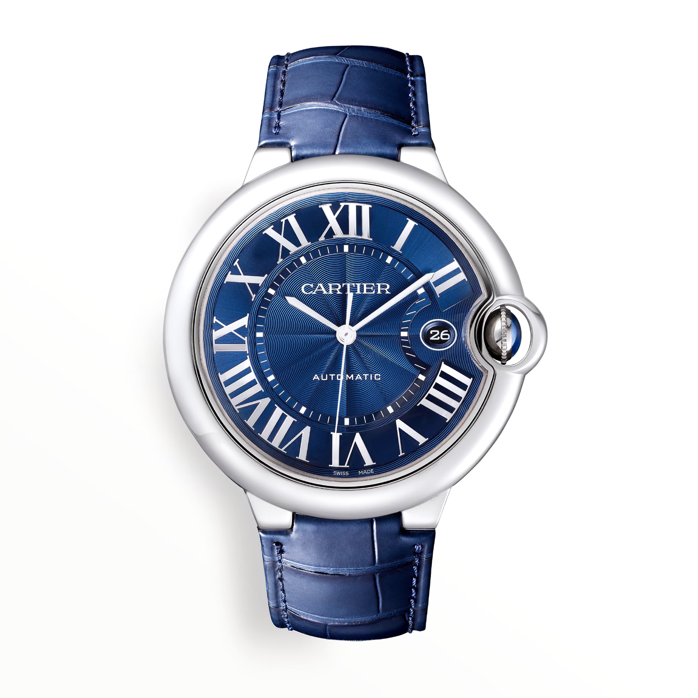 Ballon Bleu De Cartier Watch with Blue Guilloché Dial and Leather Strap