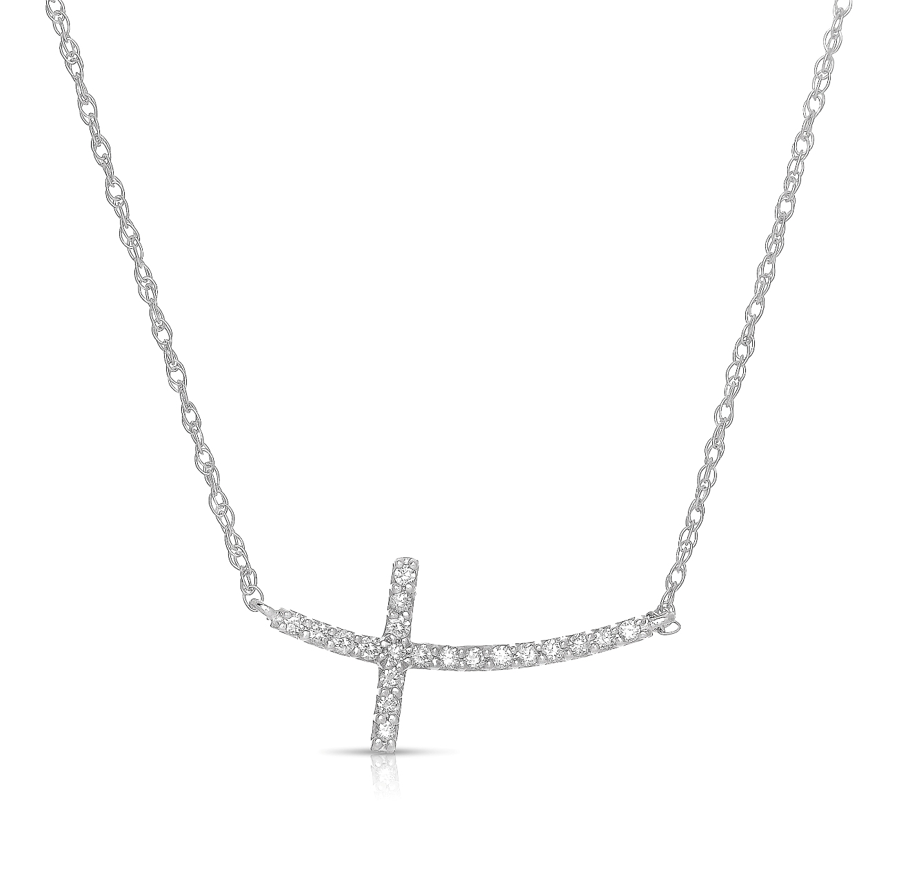 Sabel Collection 14K White Gold Sideways Cross Necklace with Diamonds