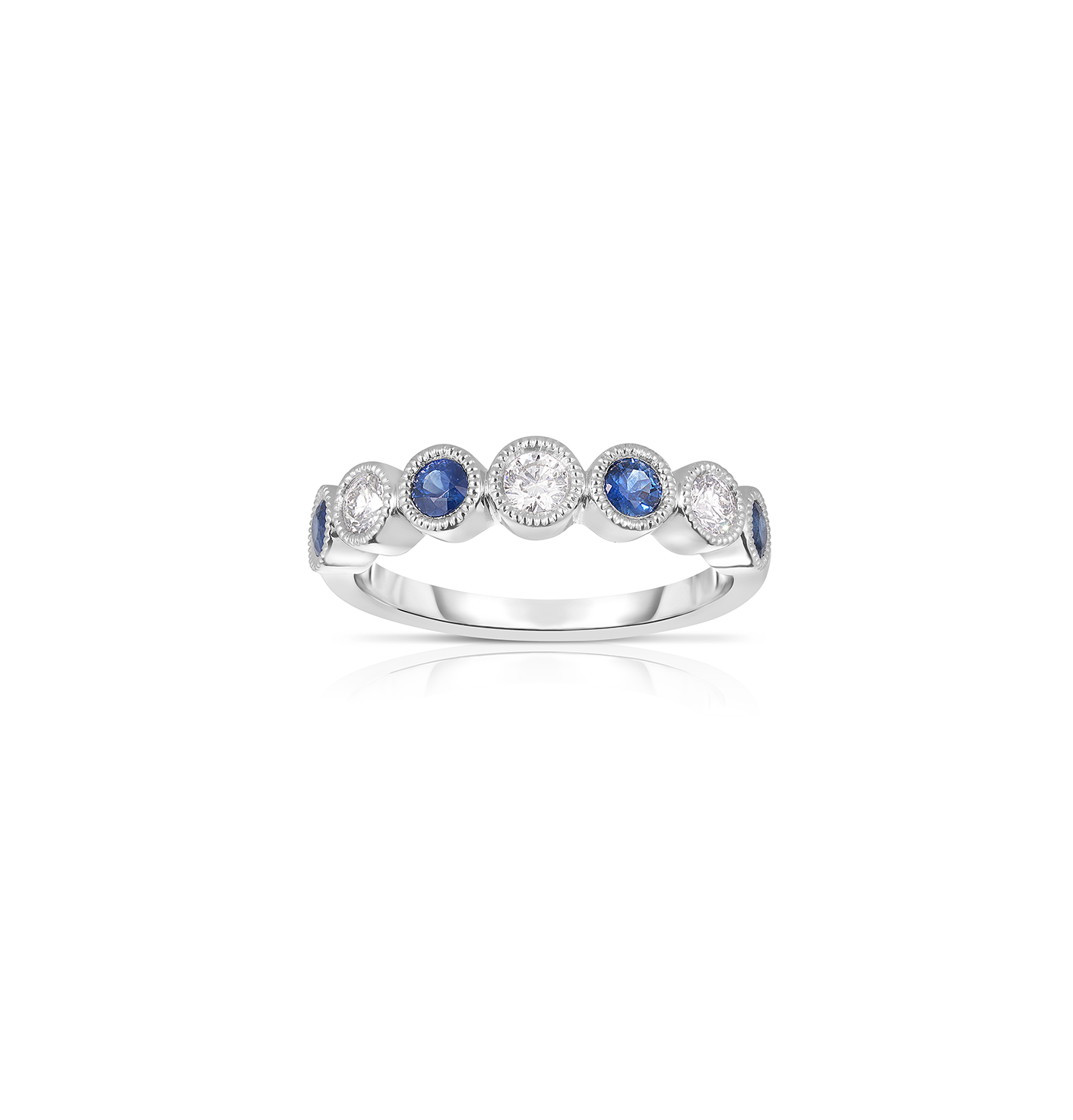 Sabel Collection White Gold Milgrain Sapphire and Diamond Ring