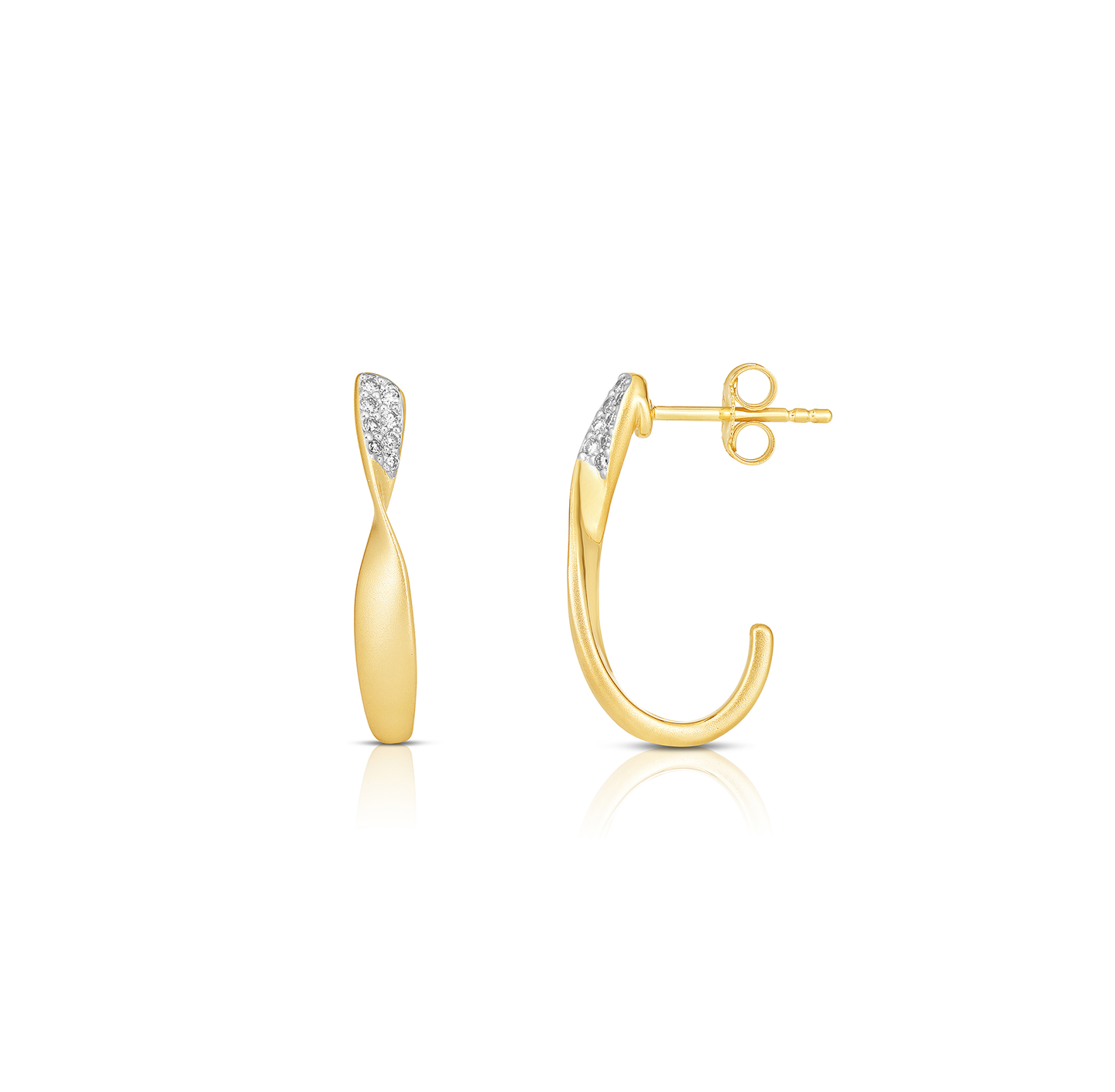 Sabel Collection Yellow Gold Twisted Half Hoop Diamond Earrings