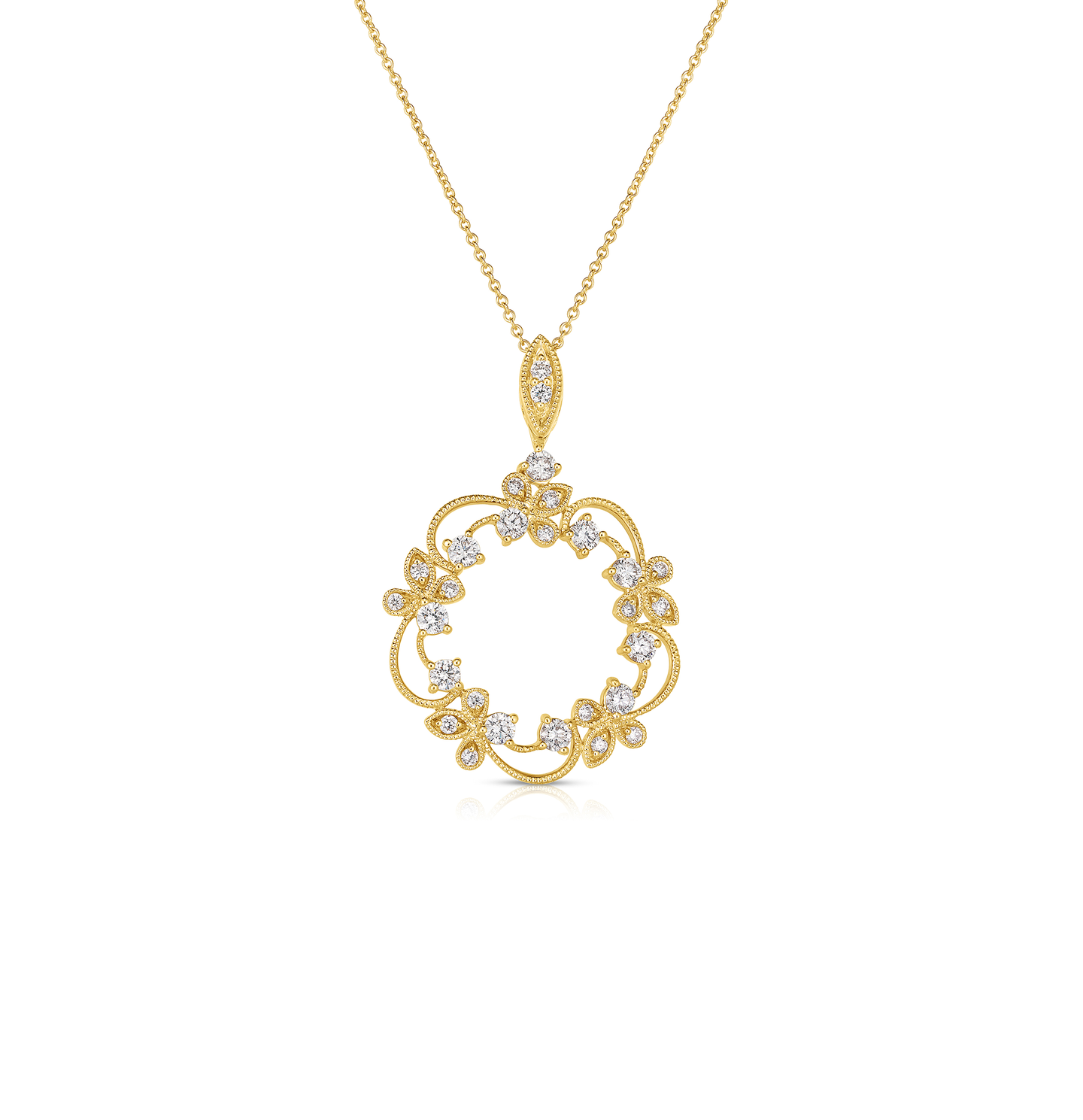 Sabel Collection Yellow Gold Diamond Floral Circle Pendant