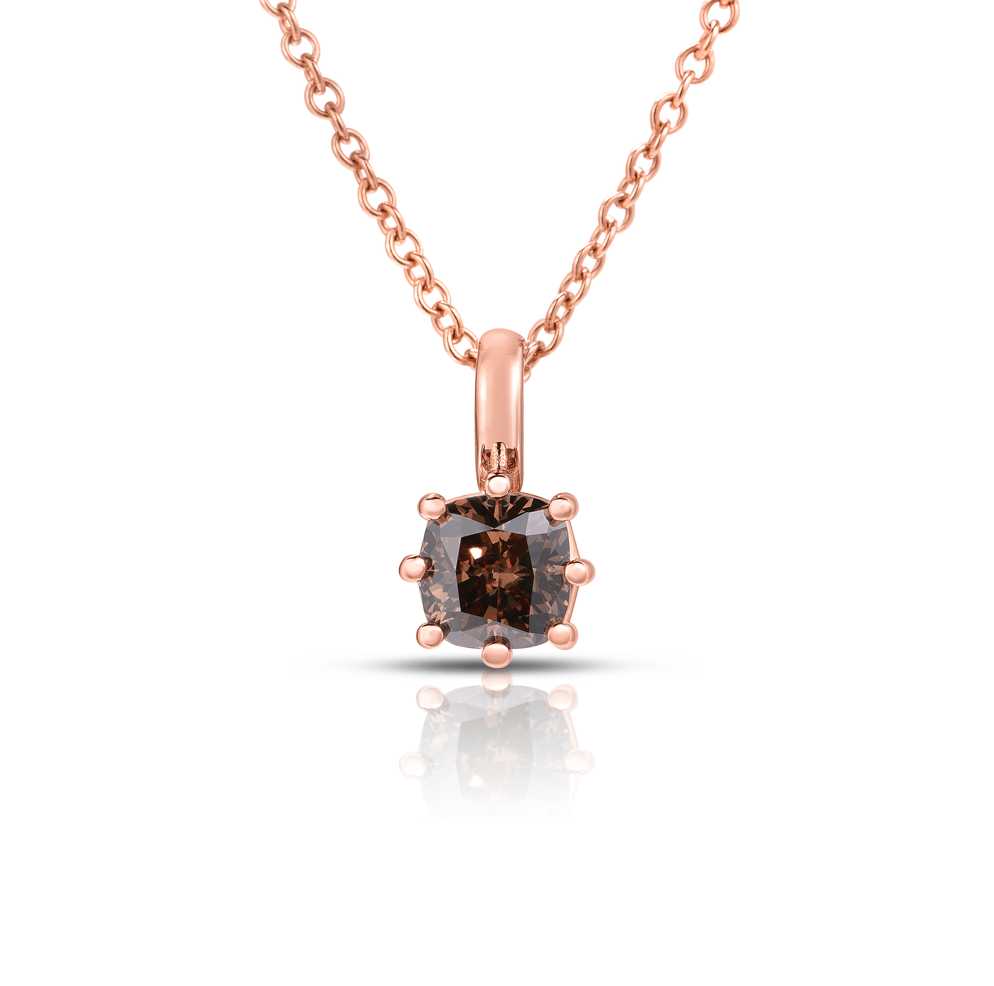 Rose Gold Cushion Fancy Diamond Pendant Necklace