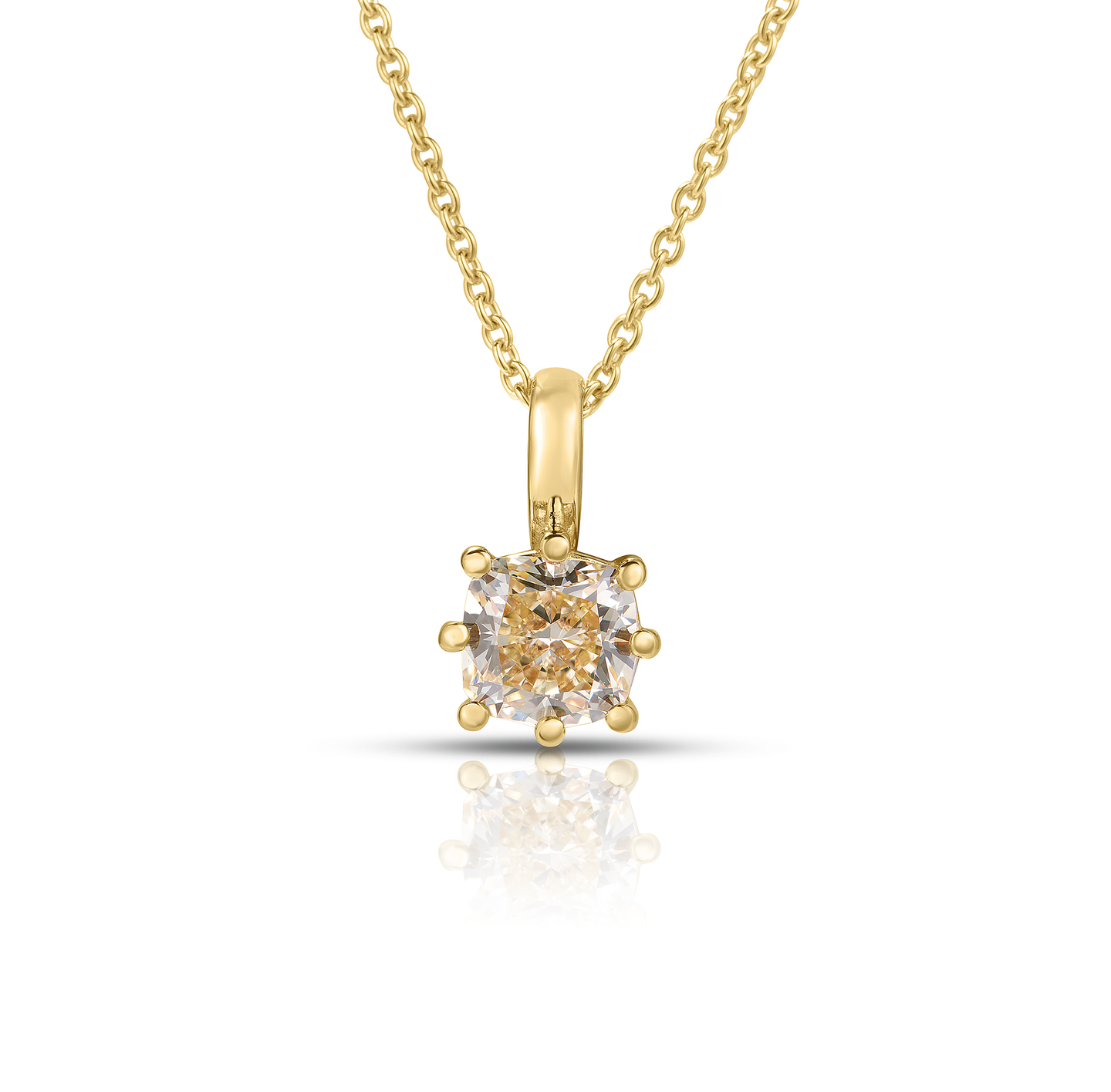 14K Gold Cushion Yellow Diamond Pendant Necklace