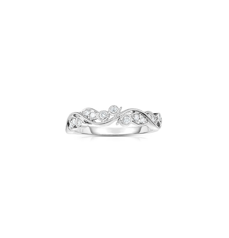 Sabel Collection 14K White Gold Fancy Round Diamond Scroll Stack Ring