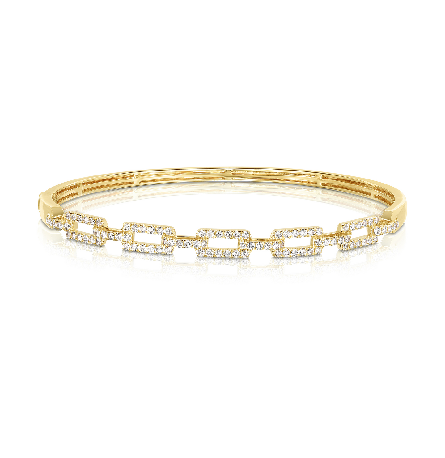 Sabel Collection Yellow Gold Round Diamond Rectangle Link Bangle
