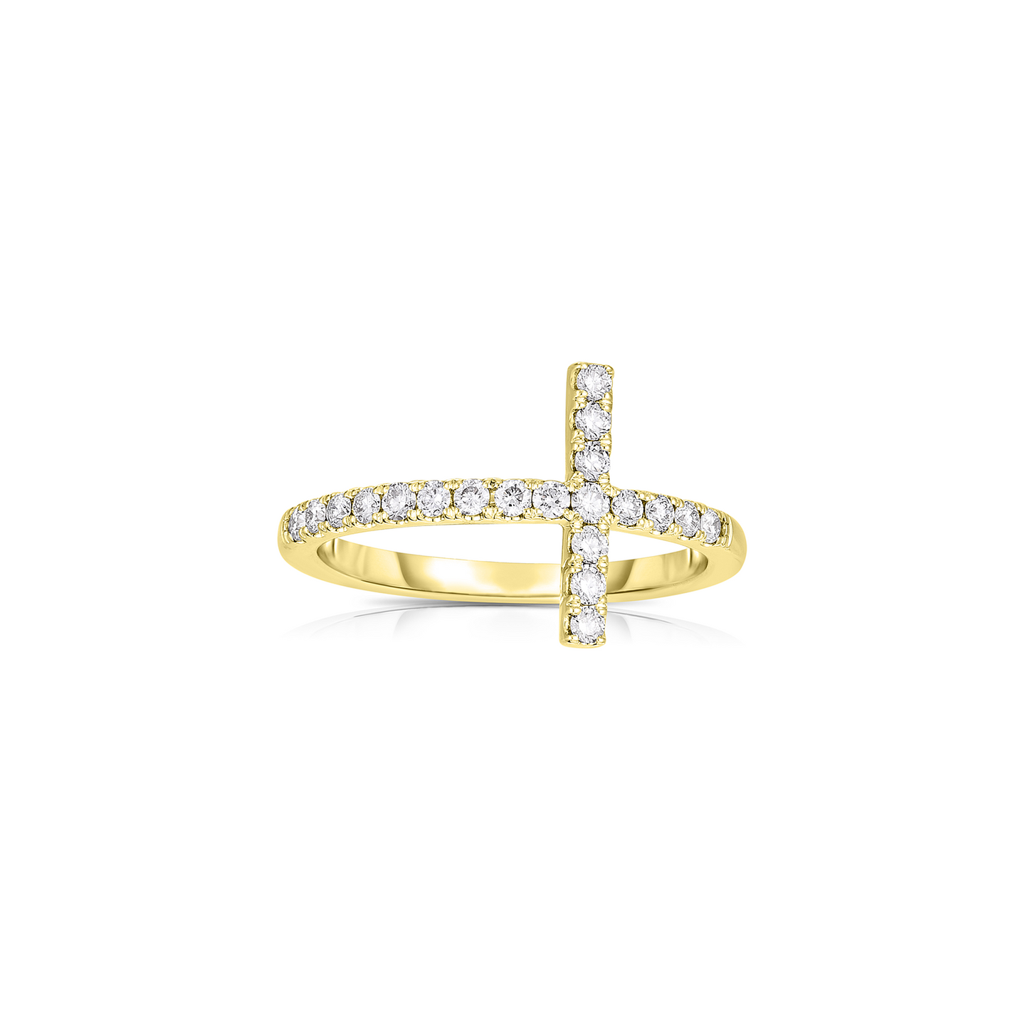 Sabel Collection Yellow Gold Round Diamond Cross Ring