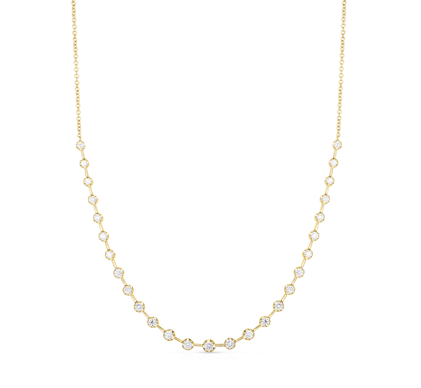 Sabel Collection Yellow Gold Partway Round Diamond Bar Necklace