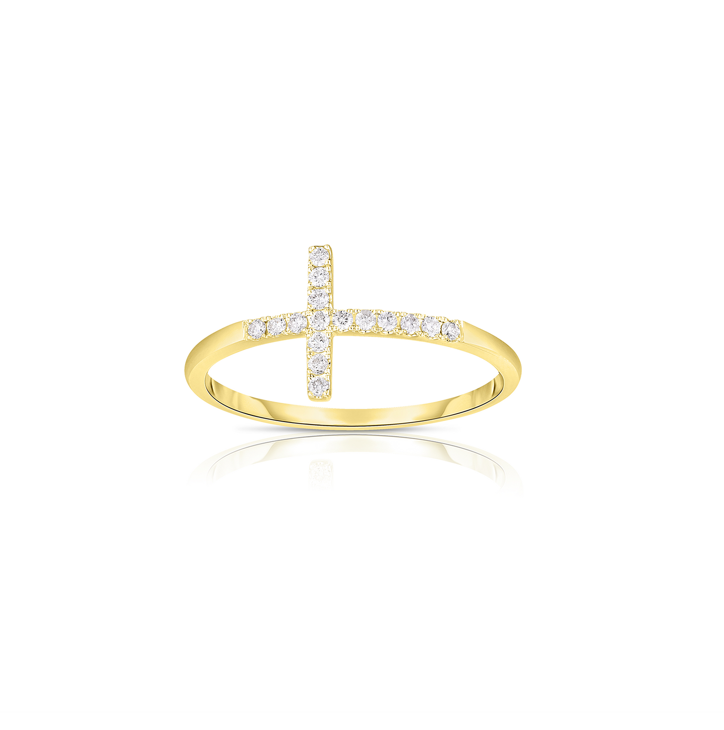 Sabel Collection Yellow Gold Round Diamond Sideways Cross Ring