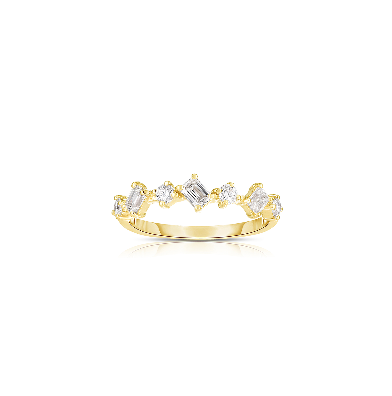Sabel Collection Yellow Gold Round and Baguette Diamond Stack Ring