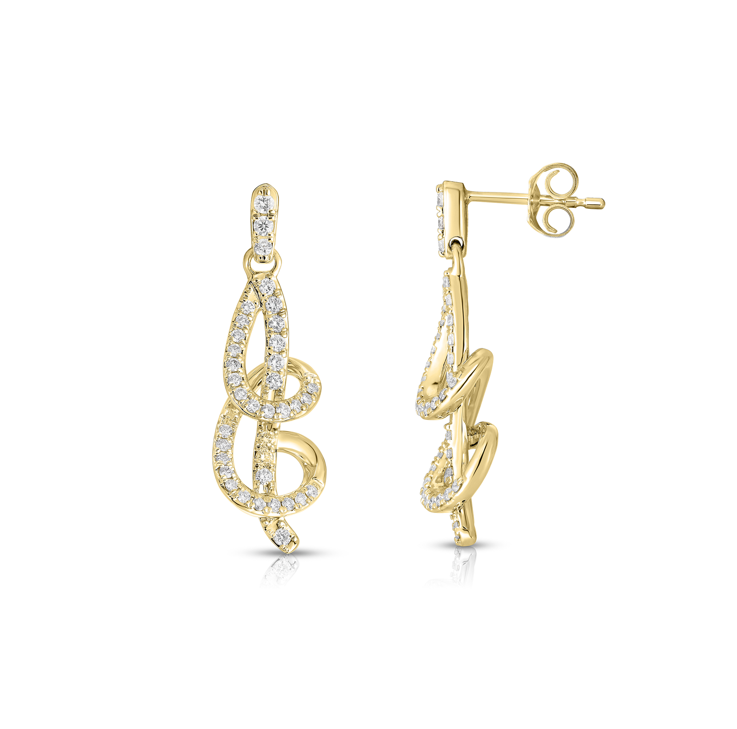 Yellow Gold Diamond Swirl Drop Earrings