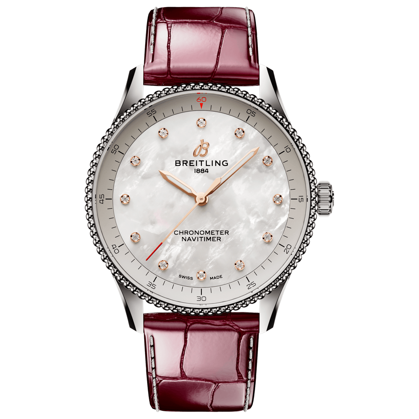 Breitling Navitimer 32mm Watch with Burgundy Strap