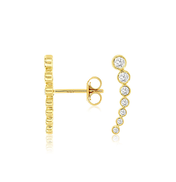 Sabel Collection 14K Yellow Gold Round Diamond Bezel Set Climber Earrings