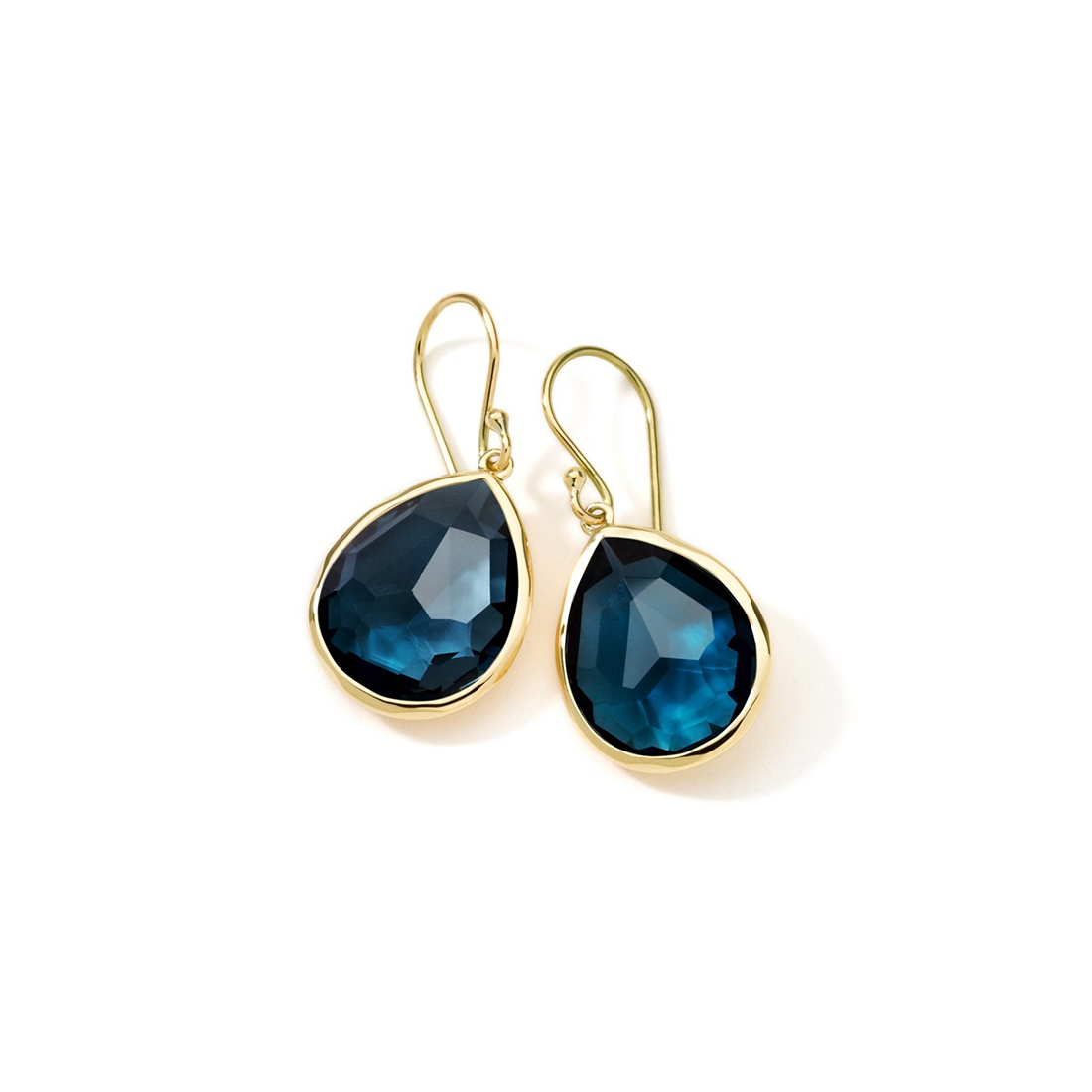 IPPOLITA Rock Candy Small Yellow Gold Teardrop Earrings in London Blue Topaz