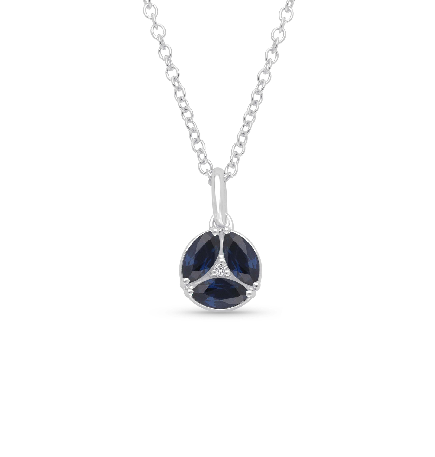 White Gold Reversible Blue Sapphire and Diamond Pendant