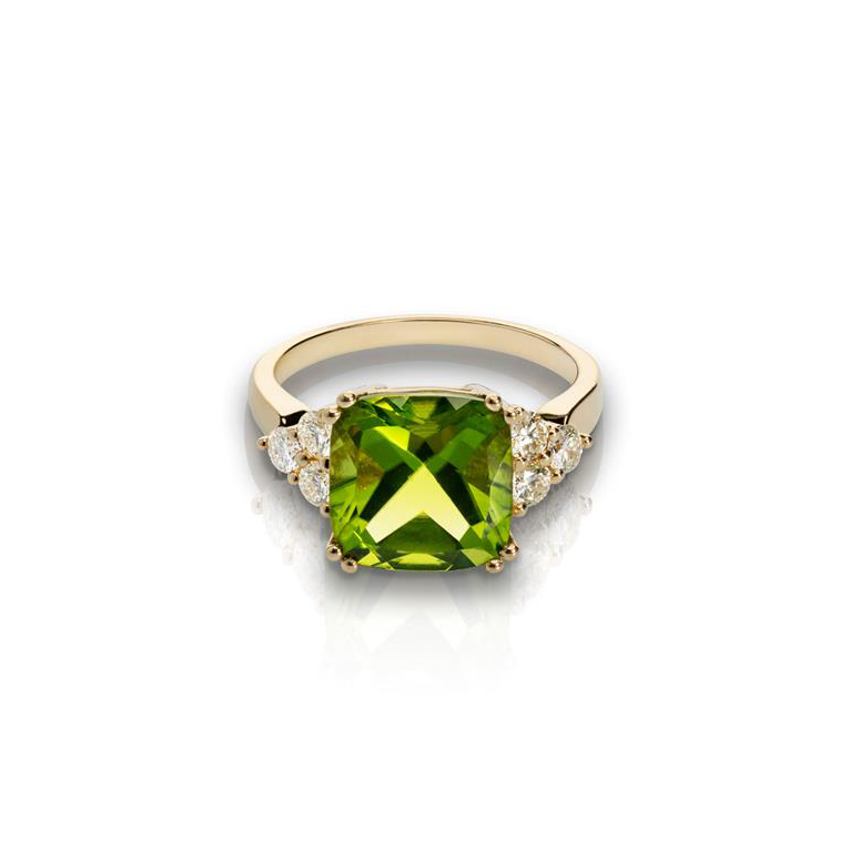 Yellow Gold Peridot and Diamond Accent Ring