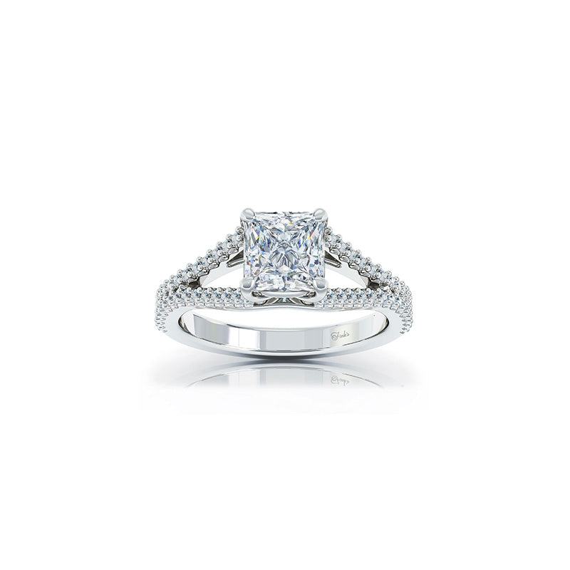 The Studio Collection Princess Cut Center Diamond and Split Diamond Shank Engagement Ring