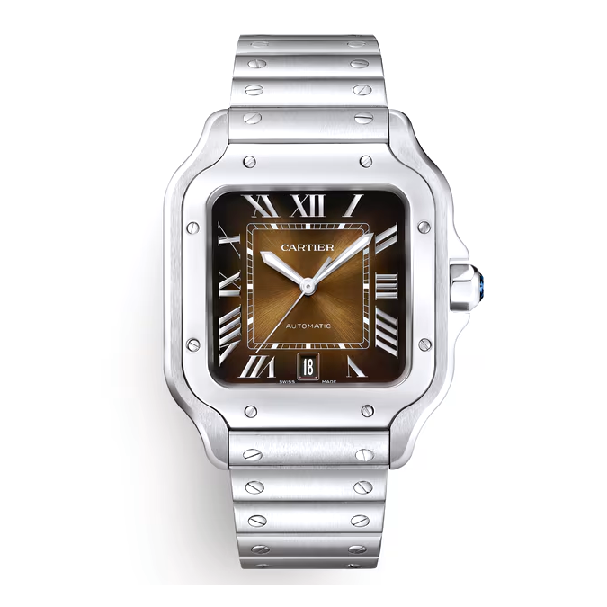 Santos De Cartier Watch with Brown Sunray-Brushed Dial