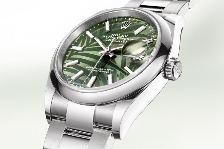 Rolex Datejust with Green Palm Dial at Fink's Jewelers