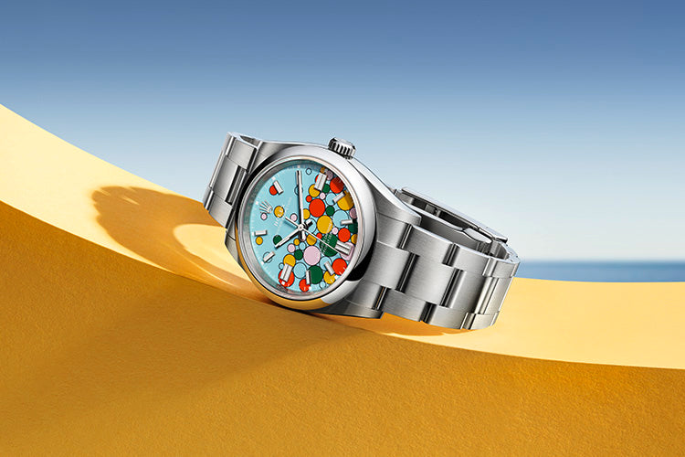 Rolex Oyster Perpetual 28 on Yellow Prop