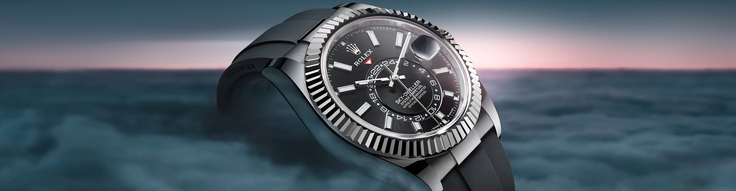 Rolex Sky-Dweller on Side in Clouds at Sunset