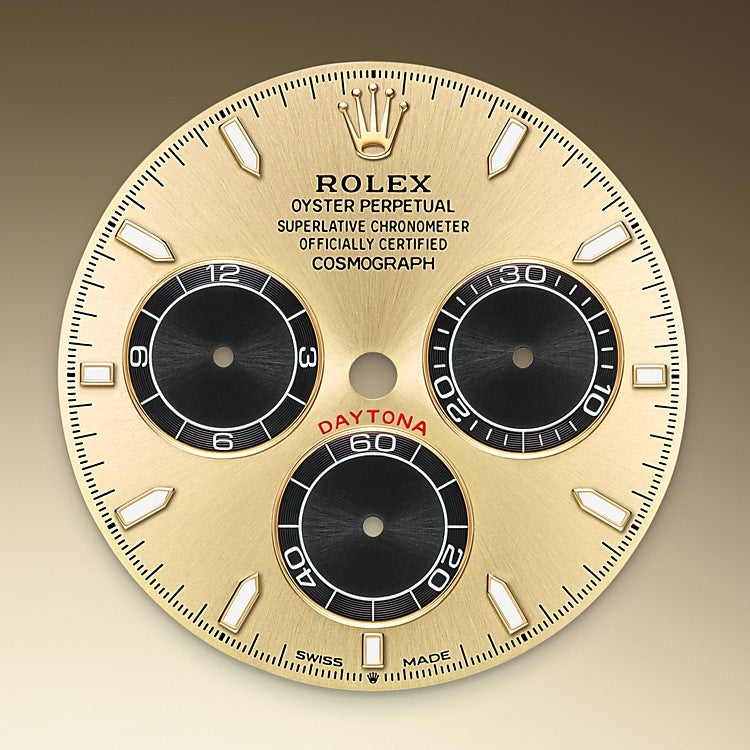 Golden and Bright Black Dial on Rolex Cosmograph Daytona in Yellow Gold - M126518LN-0012 at Fink's Jewelers