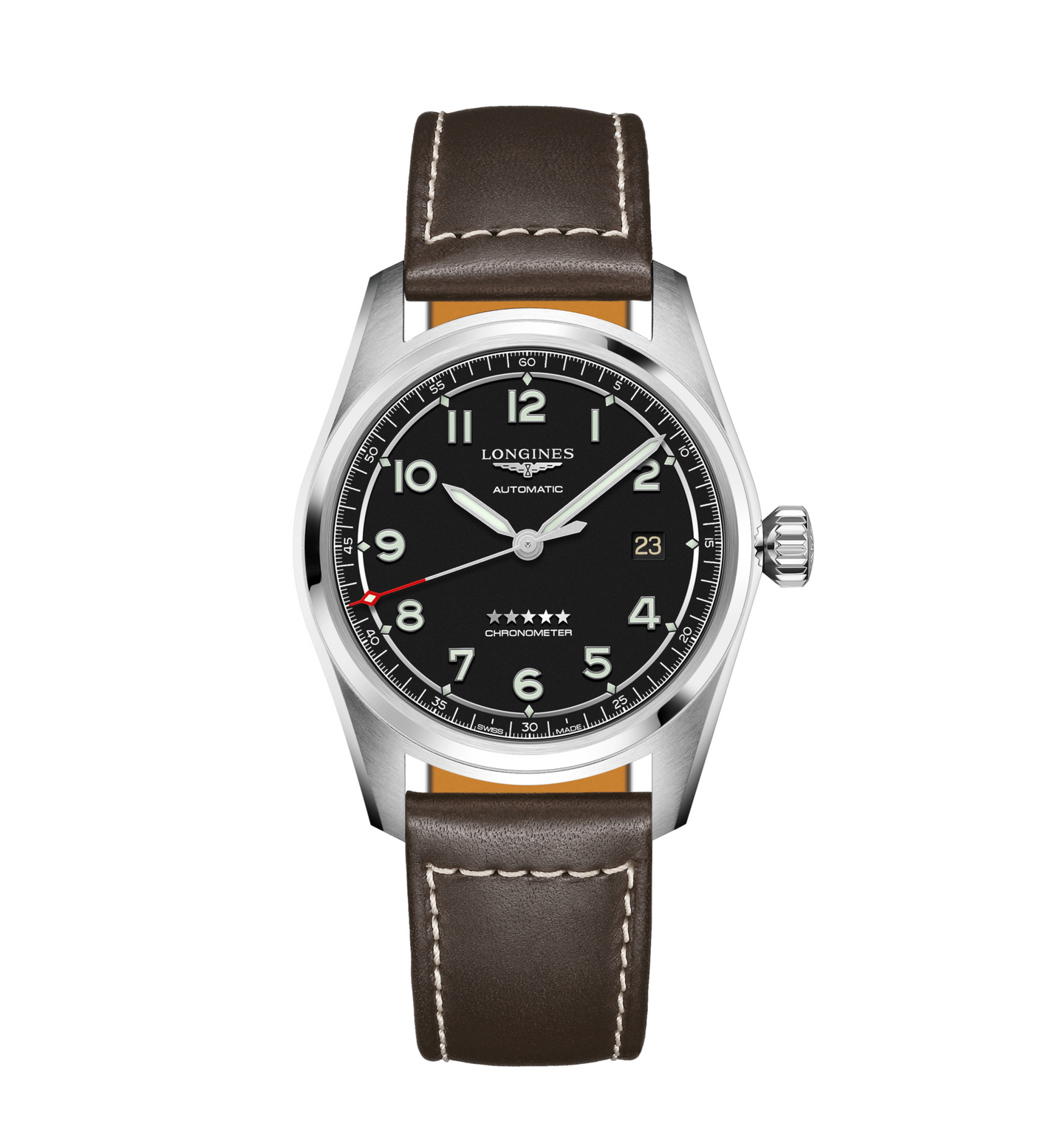 Longines Spirit Collection 40mm Black Dial Brown Leather Gent's Watch