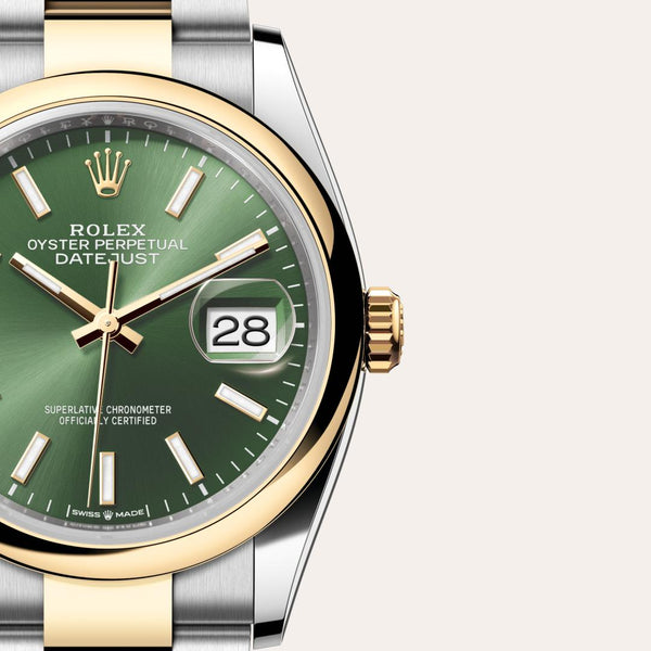 Dial closeup of a Rolex Datejust watch
