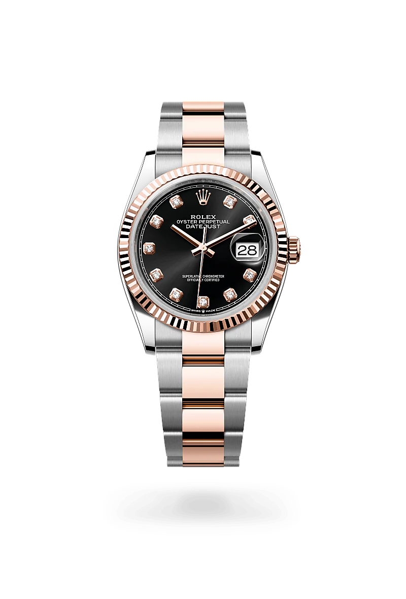 Rolex Datejust 36 in Oystersteel and Everose Gold, m126231-0020 Upright with Shadow - Fink's Jewelers