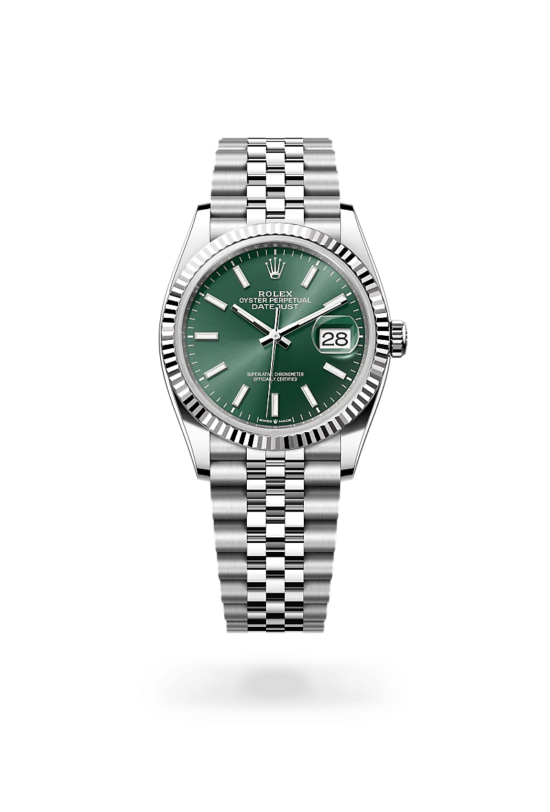 Rolex Datejust 36 in Oystersteel and White Gold, m126234-0051 Upright with Shadow - Fink's Jewelers