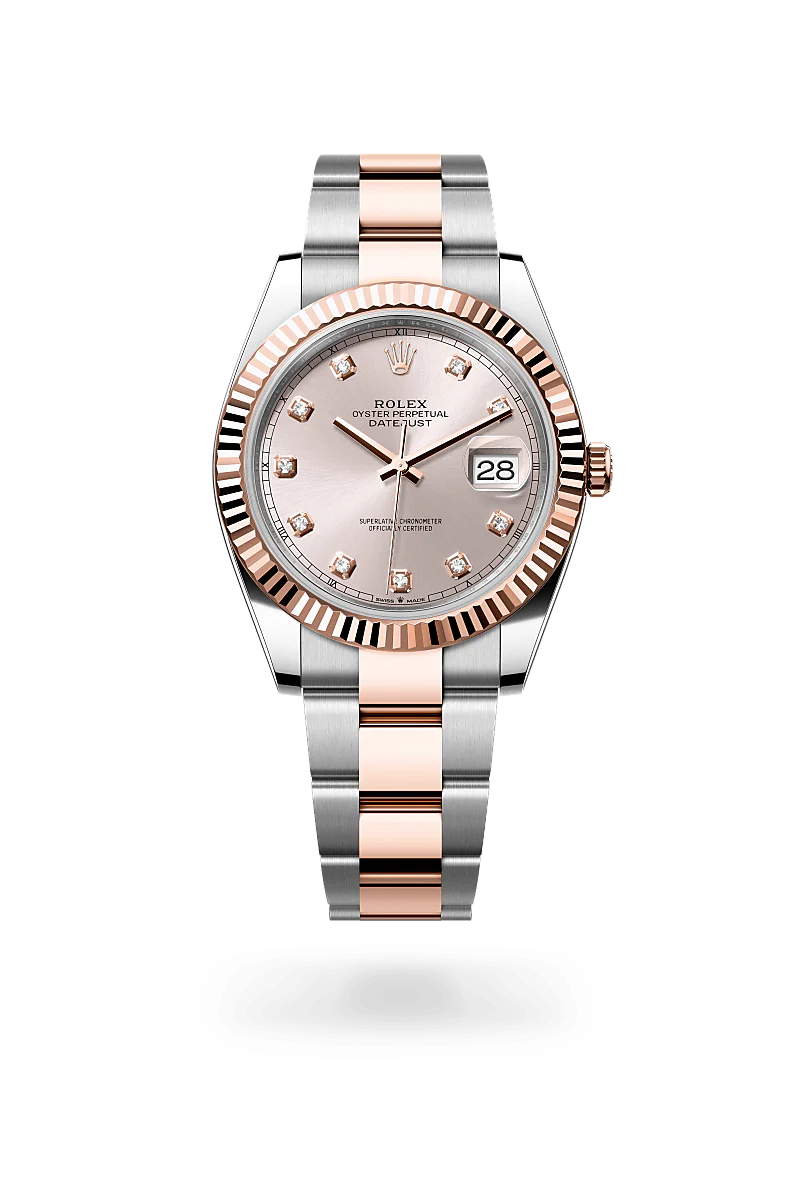 Rolex Datejust 41 in Oystersteel and Everose Gold, m126331-0007 Upright with Shadow - Fink's Jewelers