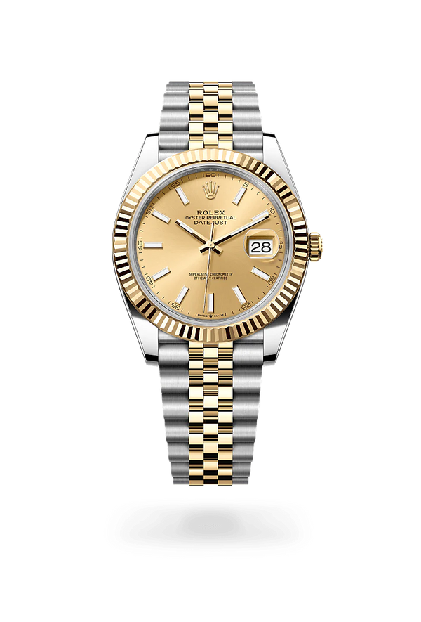 Rolex Datejust 41 in Oystersteel and Yellow Gold, m126333-0010 Upright with Shadow - Fink's Jewelers