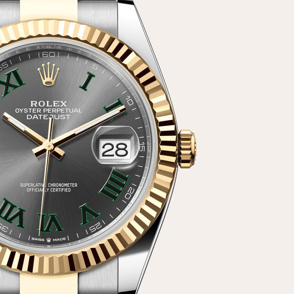 Dial closeup of a Rolex Datejust watch