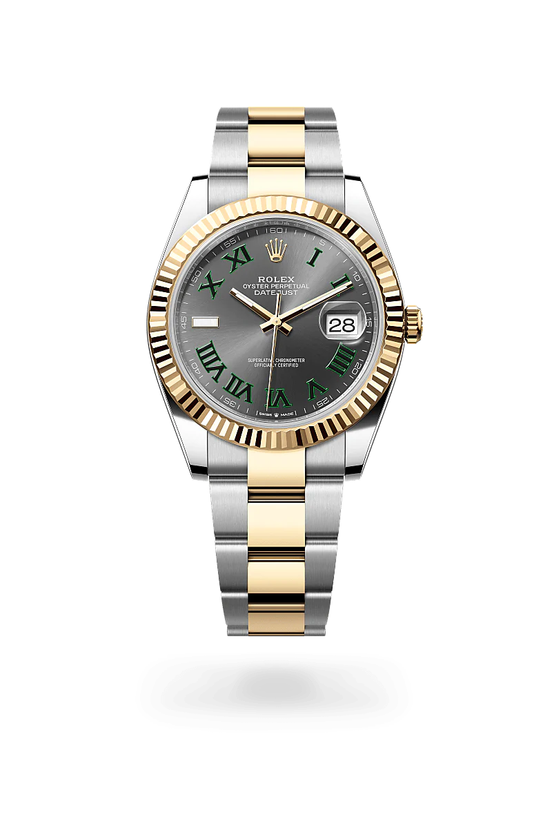 Rolex Datejust 41 in Oystersteel and Yellow Gold, m126333-0019 Upright with Shadow - Fink's Jewelers