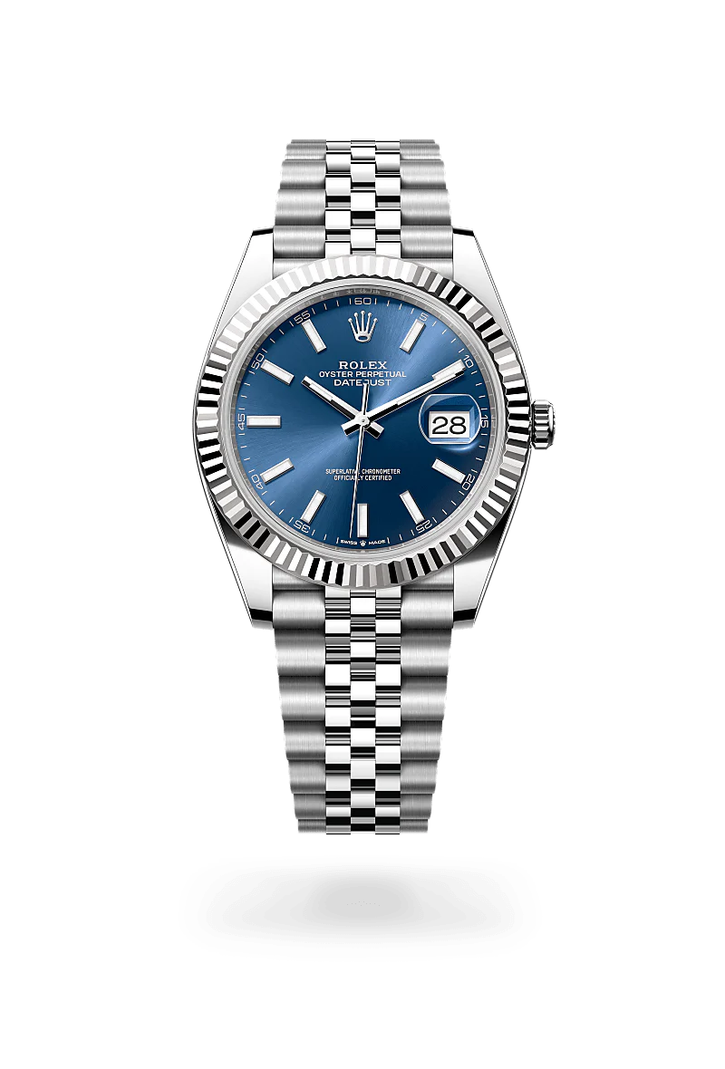 Rolex Datejust 41 in Oystersteel and White Gold, m126334-0002 Upright with Shadow - Fink's Jewelers