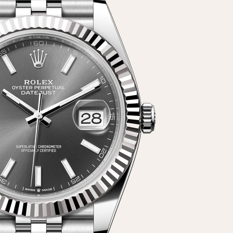 Dial closeup of a Rolex Datejust watch