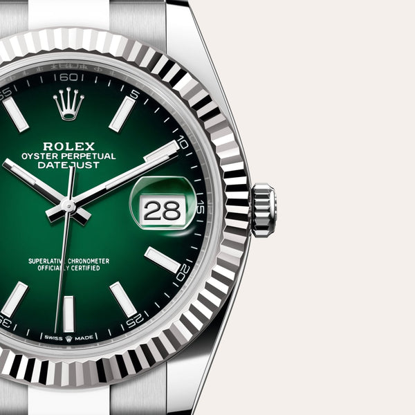 Dial closeup of a Rolex Datejust watch