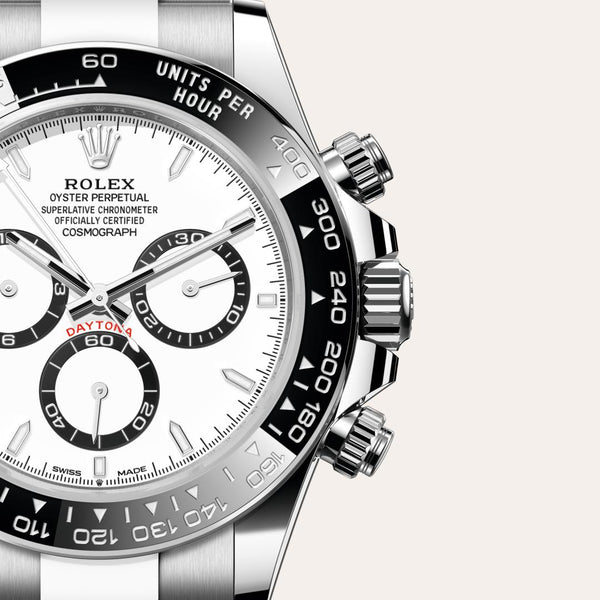 Dial closeup of a Rolex Cosmograph Daytona watch