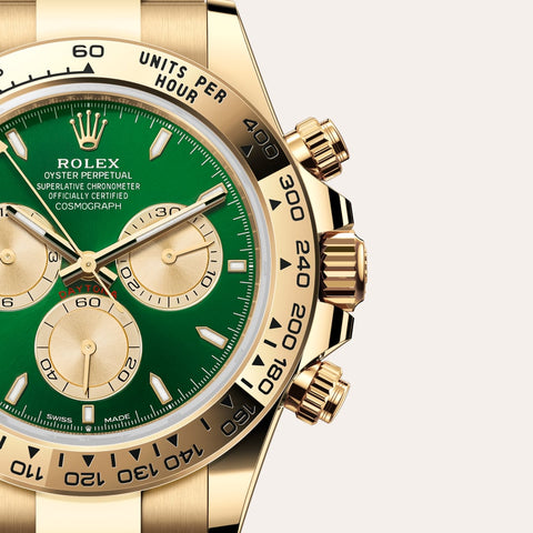 Dial closeup of a Rolex Cosmograph Daytona watch