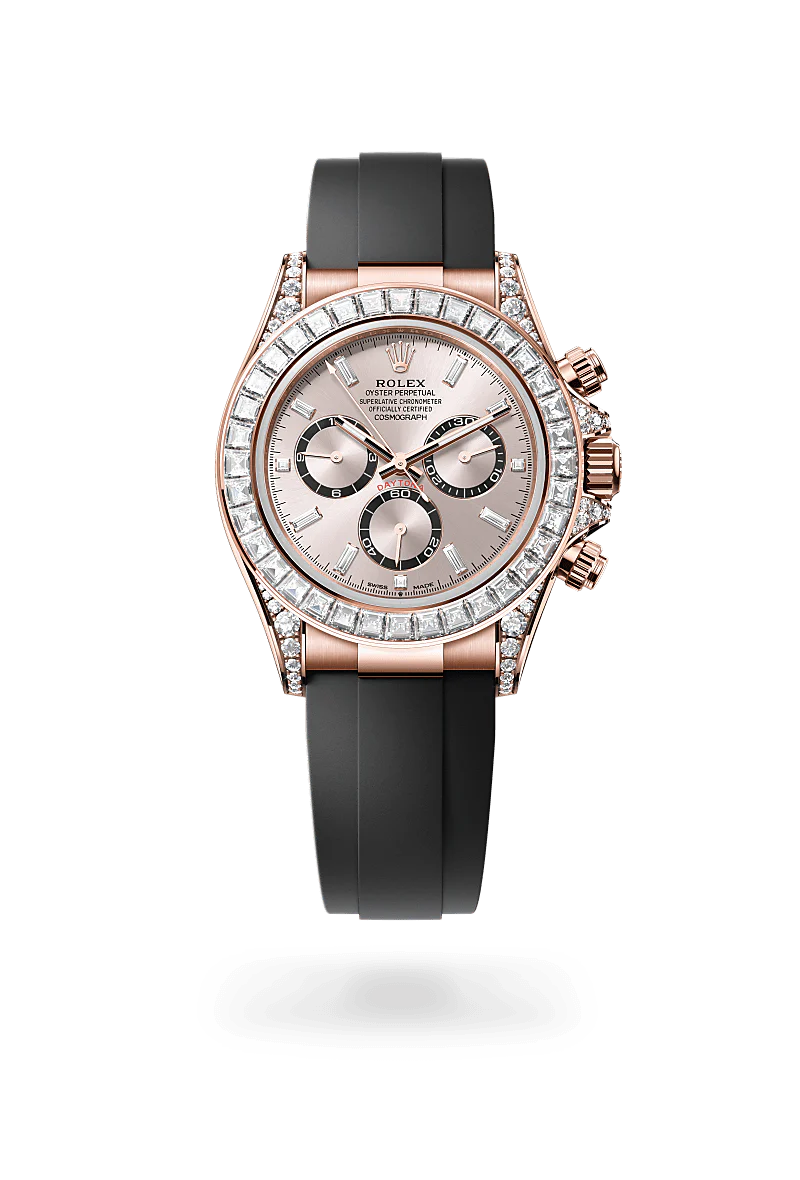 Rolex Cosmograph Daytona in Everose Gold and Diamonds, m126535tbr-0002 Upright with Shadow - Fink's Jewelers