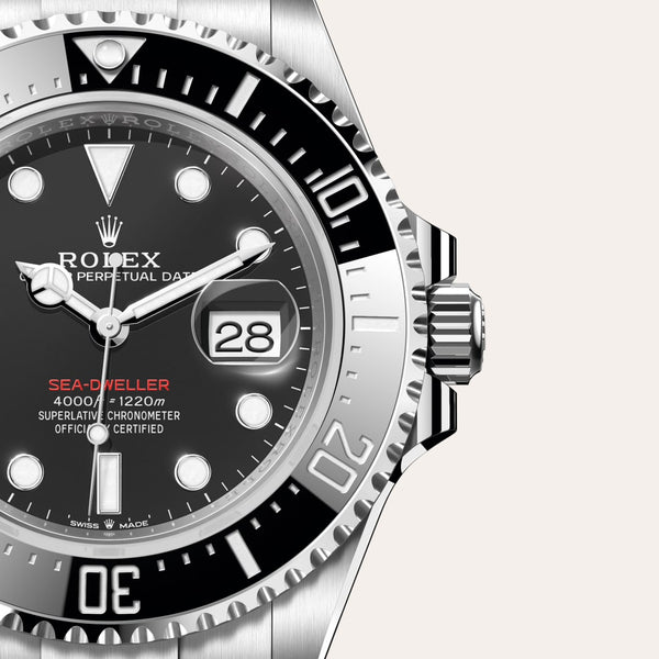 Dial closeup of a Rolex Sea-Dweller watch