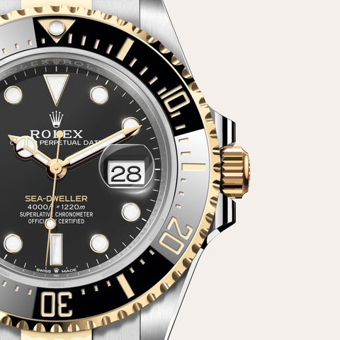 Dial closeup of a Rolex Sea-Dweller watch